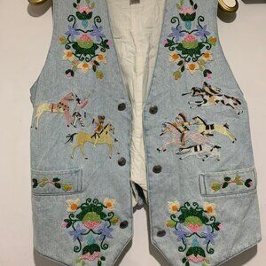 VINTAGE CAMBRIDGE COUNTRY STORE EMBELLLISHED EMBROIDERY DENIM VESTS SIZE 8